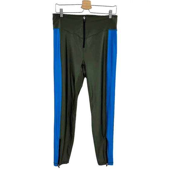 All Access Leggings Zip Front Two-Tone Stretch Side Stripe Green Blue Size XL - Picture 2 of 11